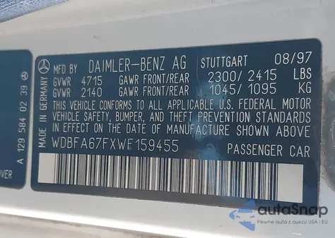 1998 Mercedes-Benz Sl 500 z USA, uszkodzony, nr VIN WDBFA67FXWF159455